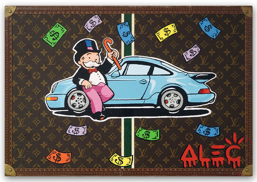Monopoly Pink Cane up on Light Blue German Car Trunk