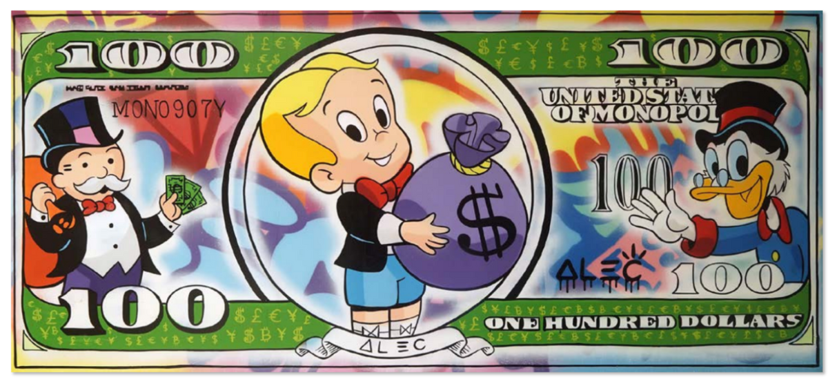 Richie, Monopoly and Scrooge on Colorful 100$ Bill