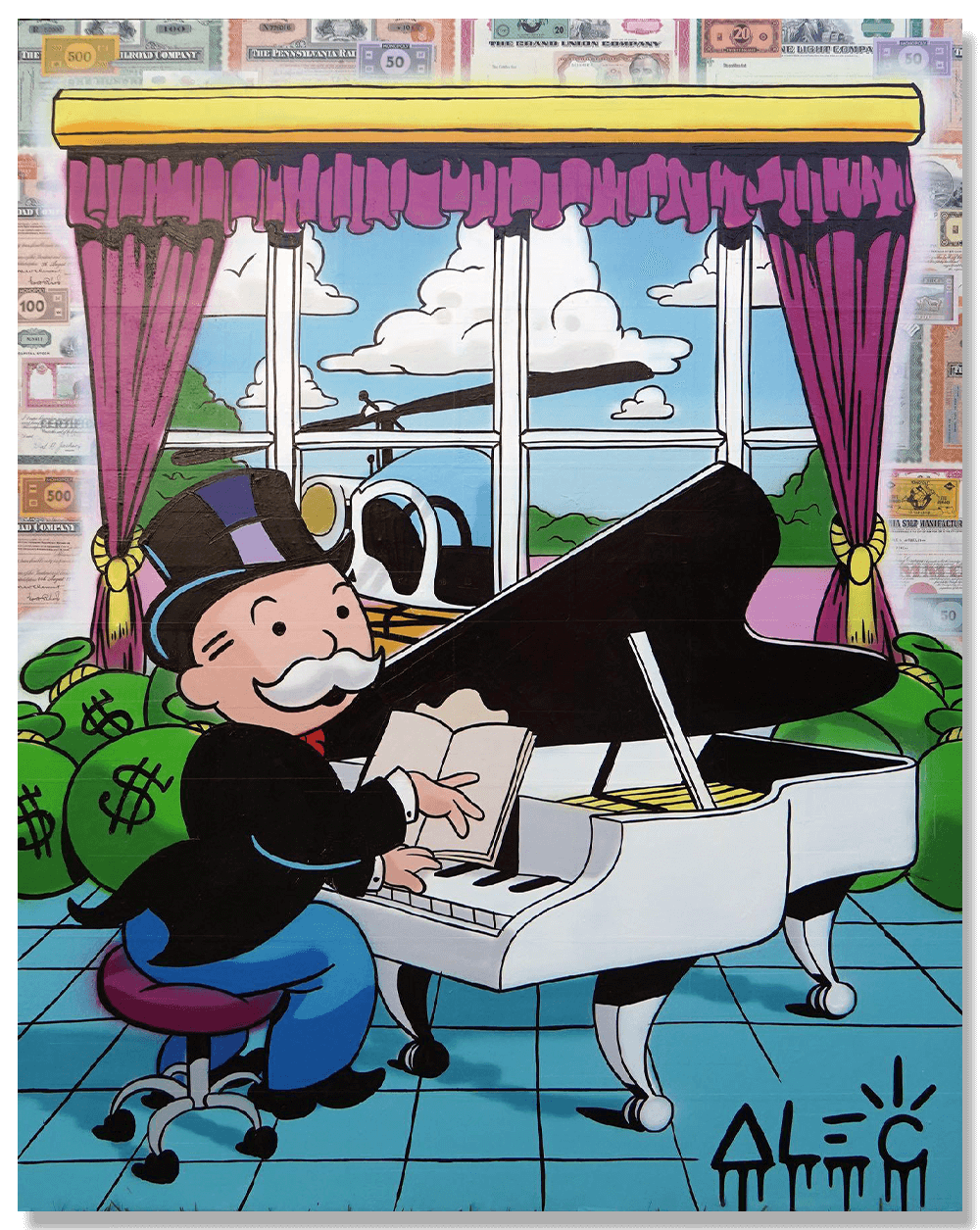 Monopoly Playing White Piano in House